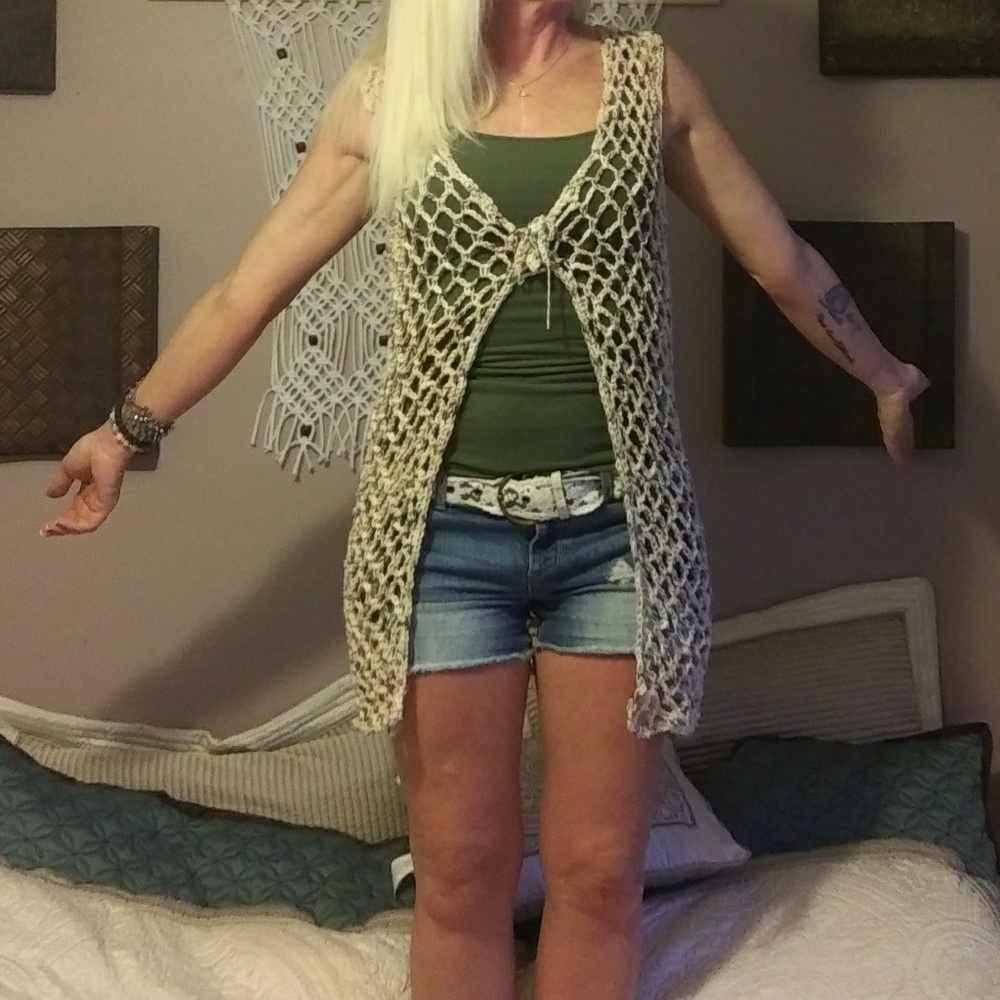 Handmade boho crochet sweater vest duster. Size M